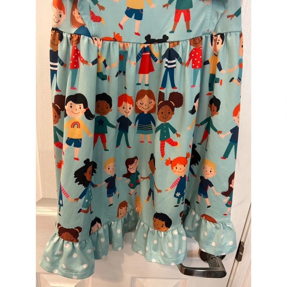 Millie Loves Lily Dress Blue‎ Kids Holding Hands Ruffle Flutter Sleeve Size 5